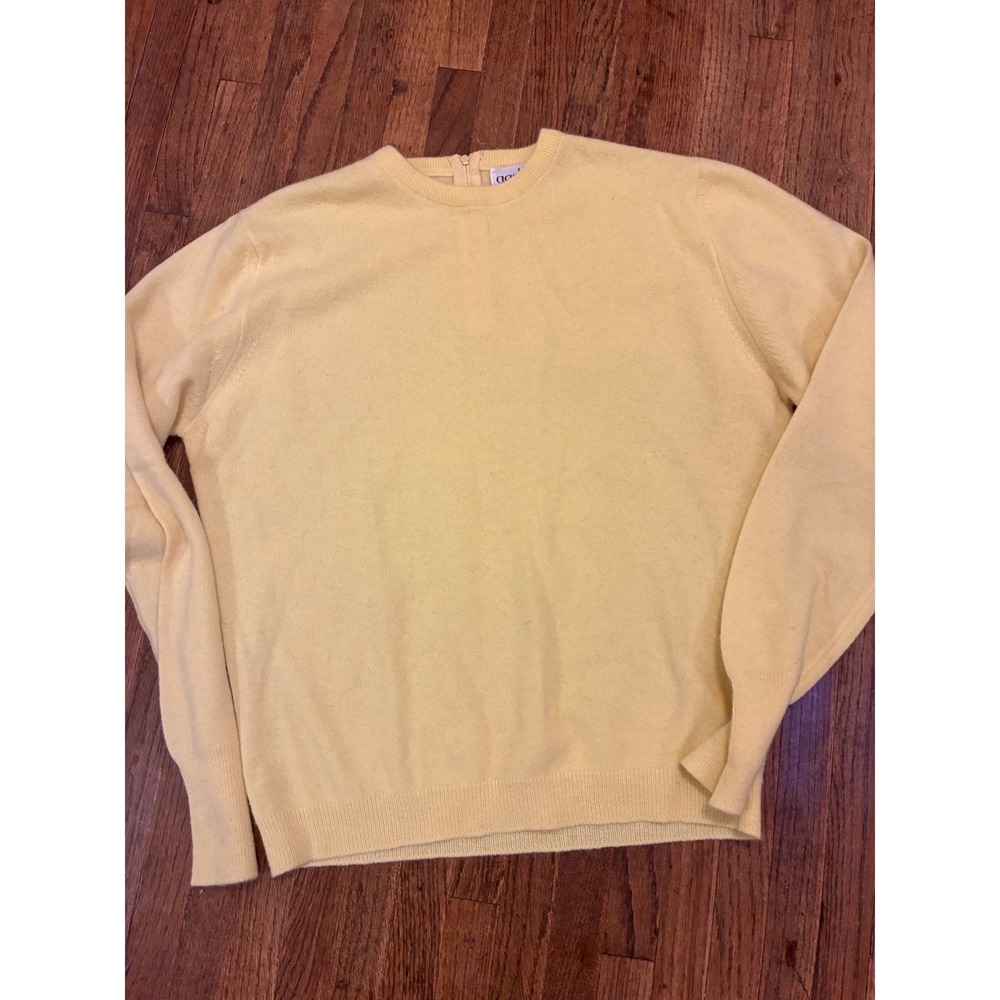 Vintage Garland Dreamspun Wool Blend Sweater Yellow Crew Neck Back Zip Knit Med